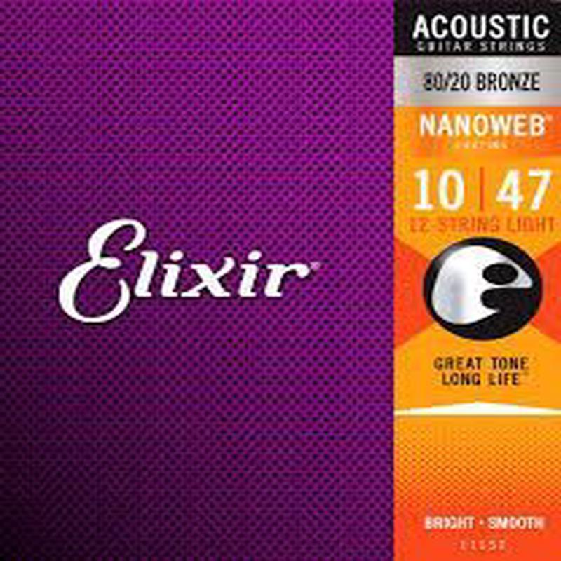 47 20 Elixir 11152 12-String Light Nanoweb 80/20 Bronze Coated Acoustic ...